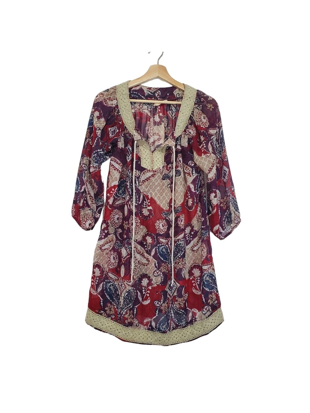 Urban Behavior | Sheer Patterned Crochet Lace Trim Tunic